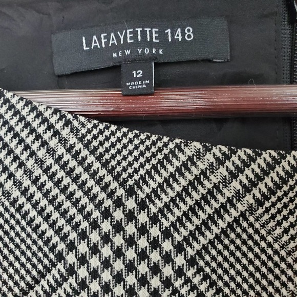 Lafayette 148 Sz 12 Black White Check Wool Semi Fitted Lined Sheath Dress - Picture 3 of 9